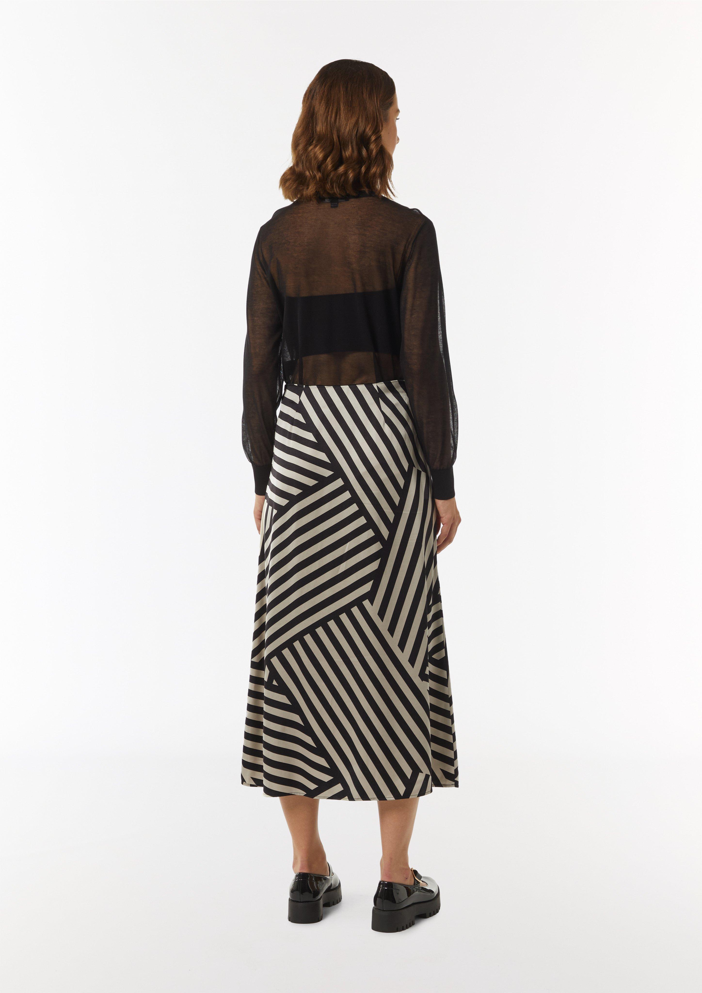 Satin-Rock mit asymmetrischem Streifen-Print - schwarz
