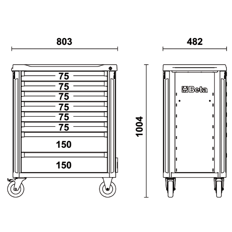 Beta 037000082 Voziček za orodje, antracitno siv, 8 predalov - 803x1004x482 mm