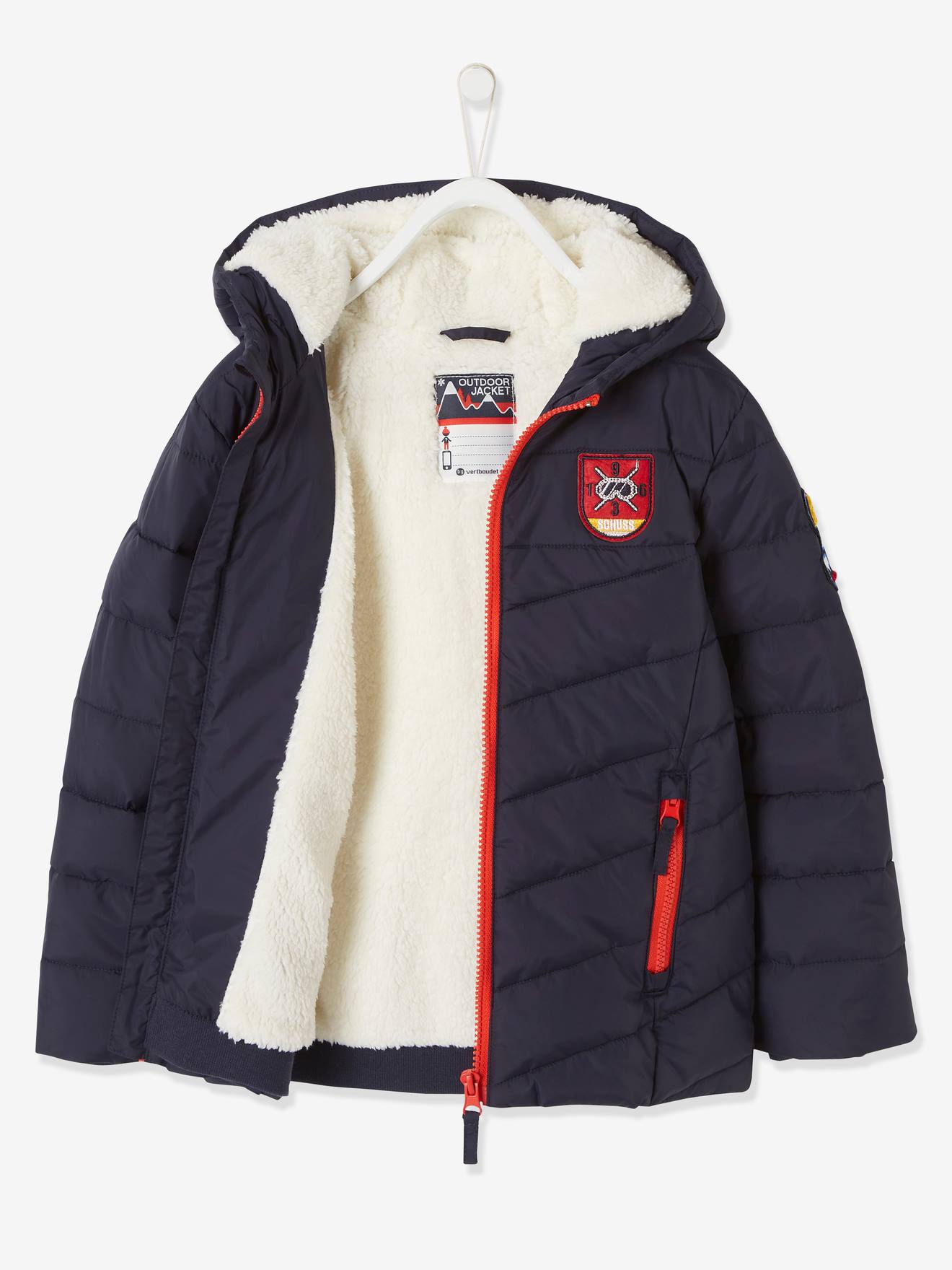 Vertbaudet Jungen Winterjacke mit Kapuze & Teddyfleece-Futter, Recycling-Polyester - nachtblau