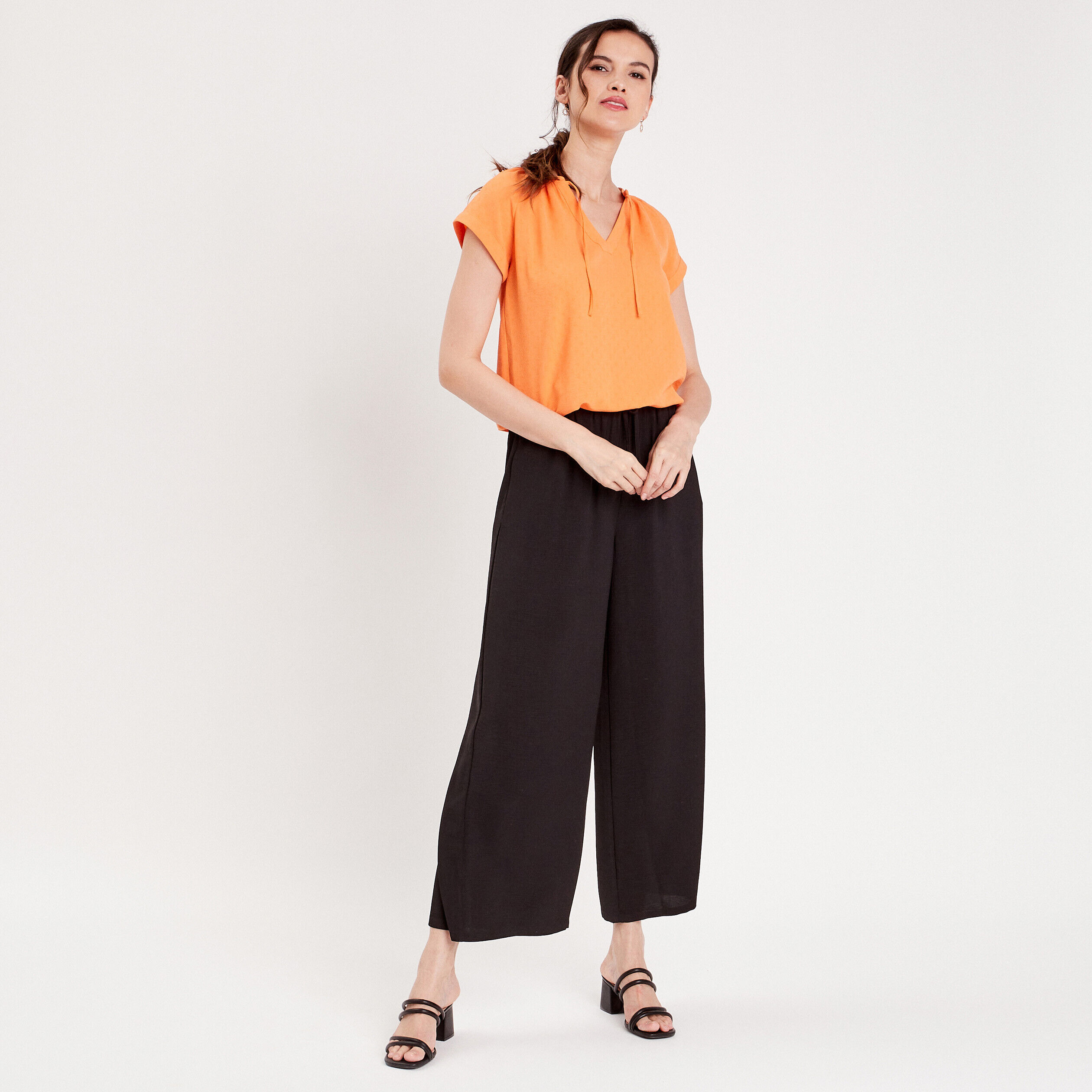 Pantalon large fluide noir femme | Cache Cache