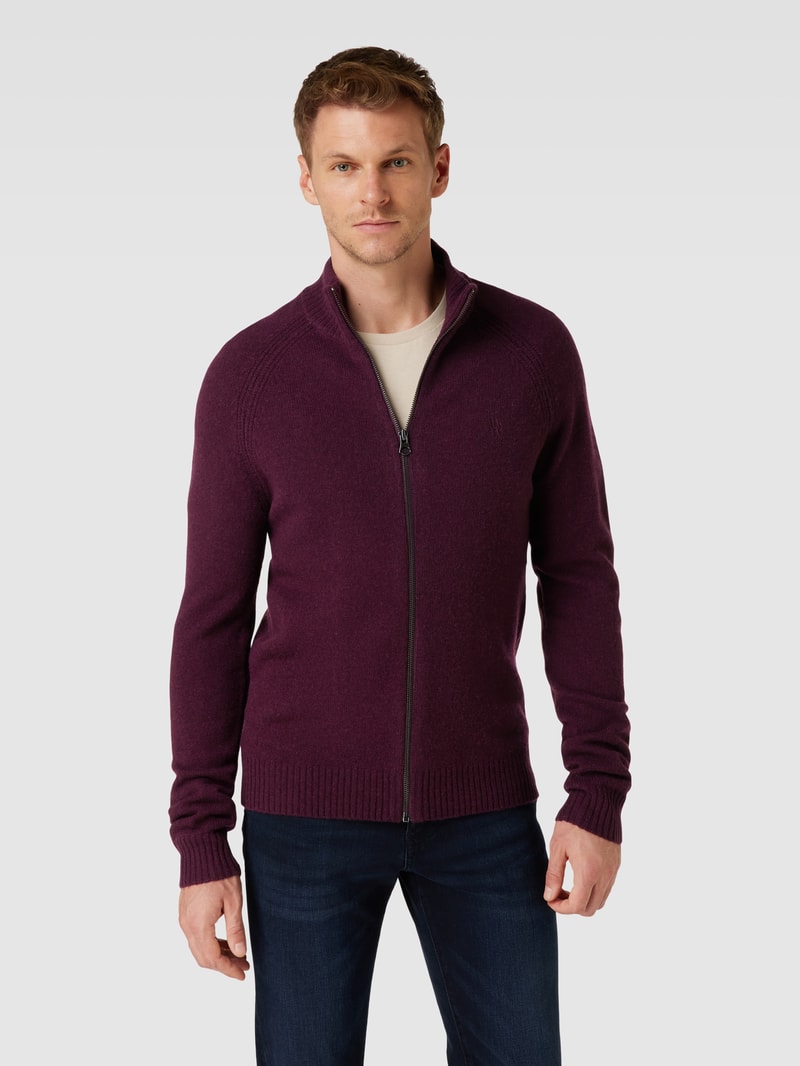 Strickjacke mit Label-Stitching Modell 'GEORG' in aubergine meliert