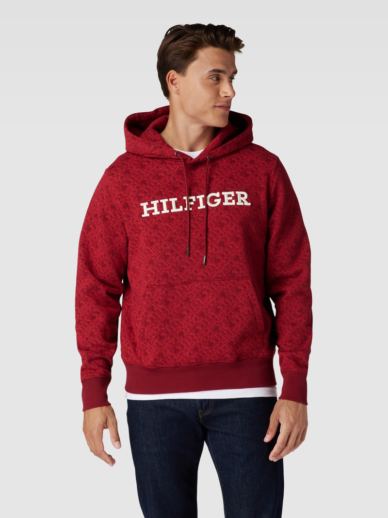 Hoodie mit Label-Stitching in dunkelrot