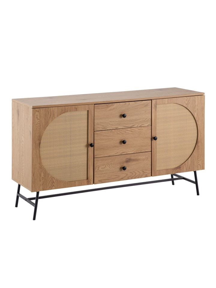 KADIMA DESIGN Sideboard 140x80x40 cm Kommode Eiche-Dekor mit Rattan Geflecht günstig kaufen onesize