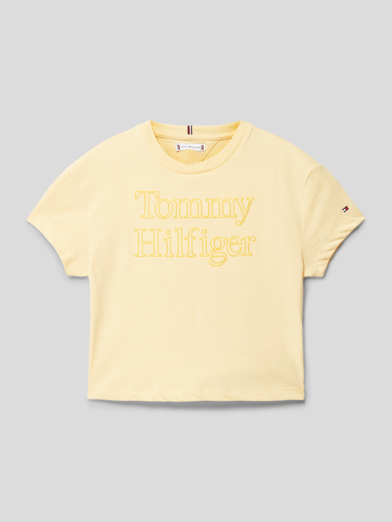 T-Shirt mit Label-Stitching in hellgelb