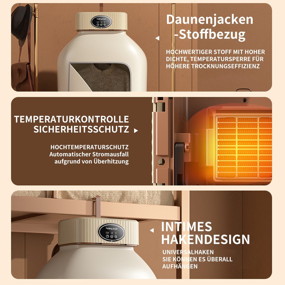 Hikeren Balkonwäschetrockner Kompakter Falttrockner,Tragbar,Für Zuhause,30 x 22,5 x 11,5 cm, PTC-Heizelement, Trocknung mit großem Luftvolumen