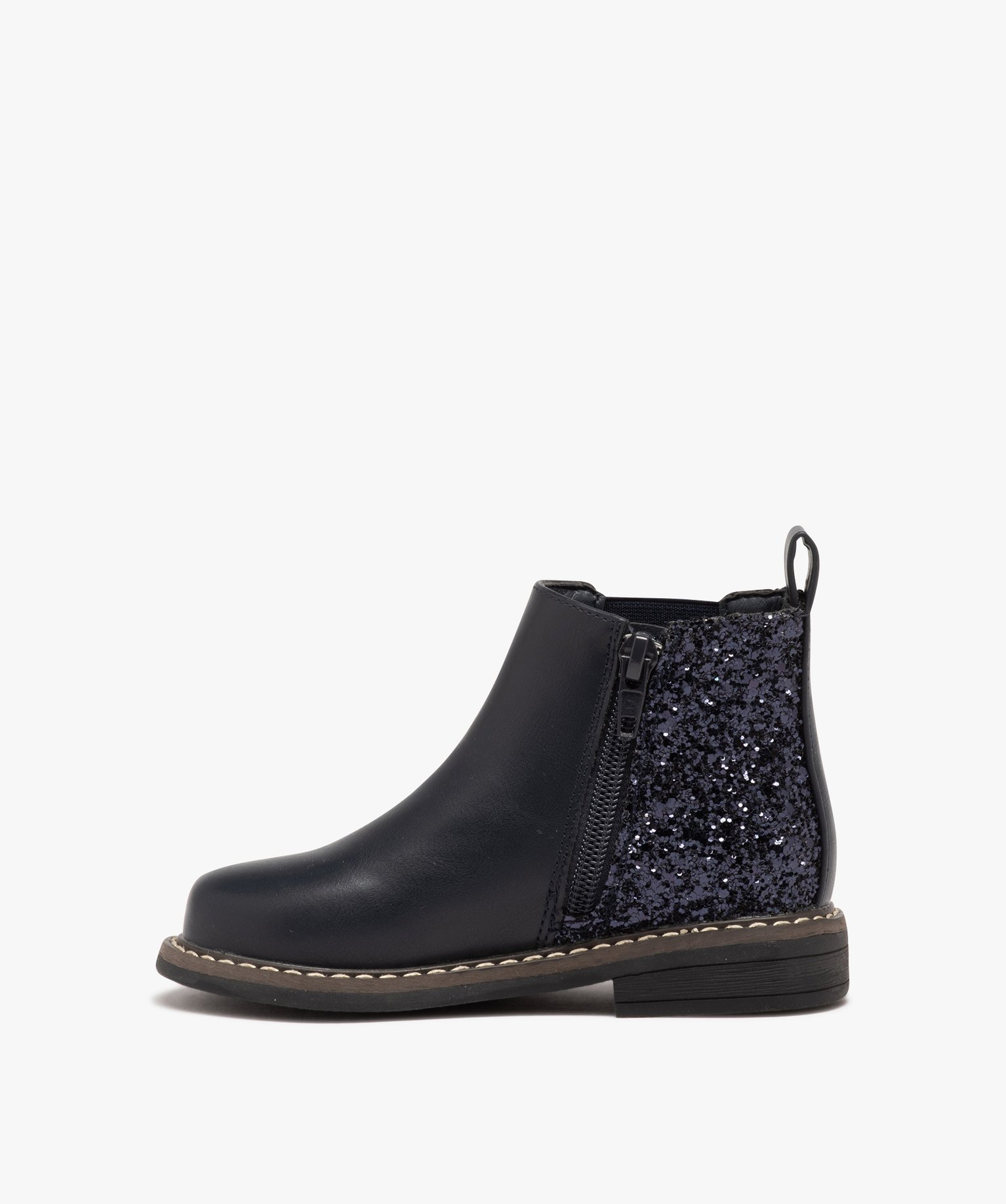 Boots fille style Chelsea à paillettes et à zip marron | GEMO