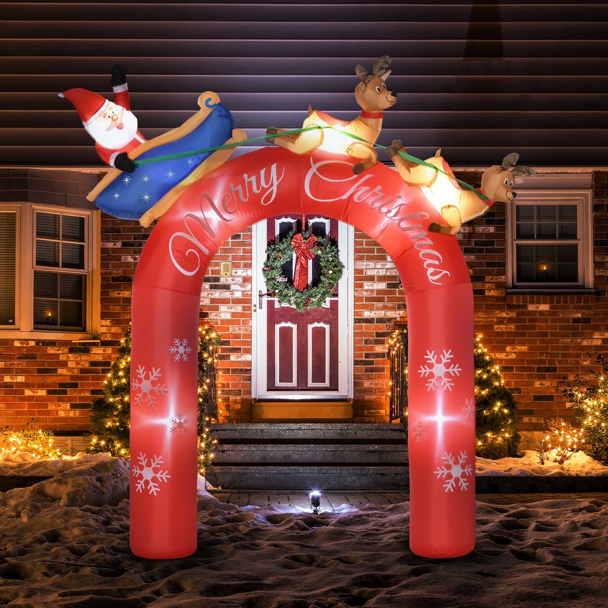 Outsunny Weihnachtsfigur Weihnachtsdeko, Torbogen mit Weihnachtsmann, aufblasbar, groß (mit LED Licht, 1 x Aufblasbare Weihnachtsdekoration), Wassserdicht