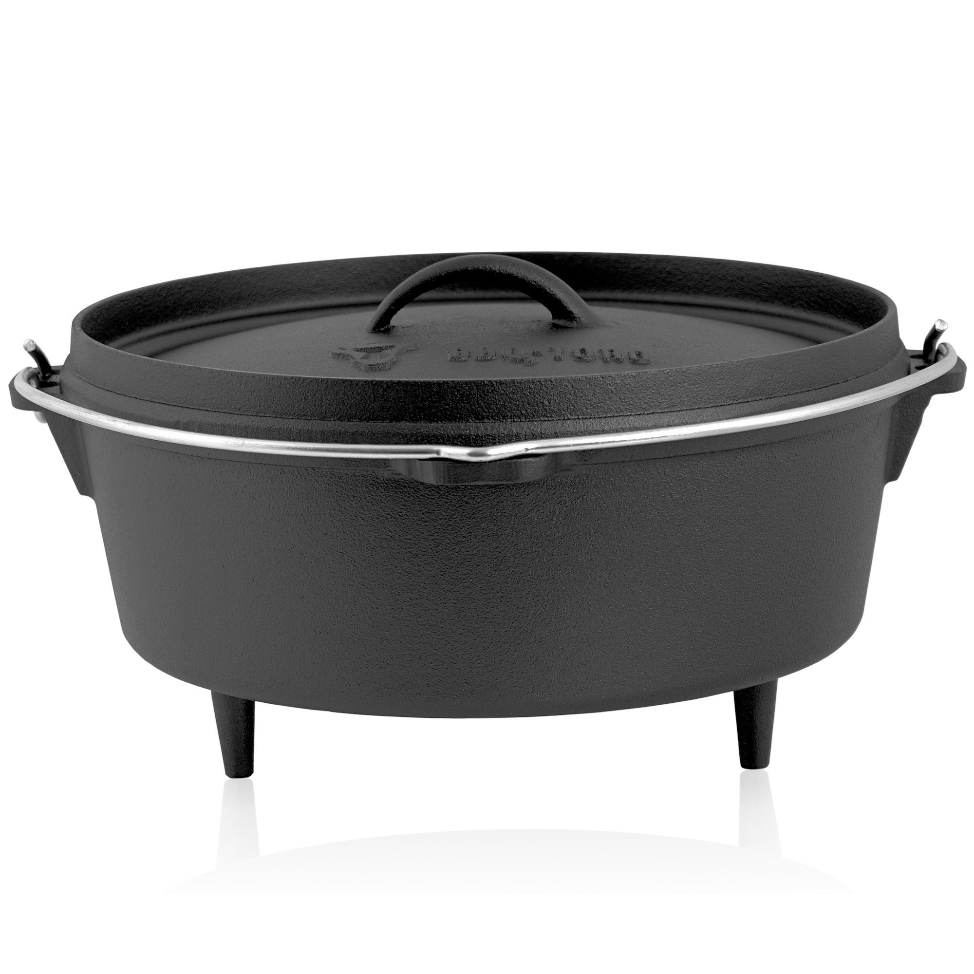 BBQ-Toro Holzkohlegrill Dutch Oven Kit in Holzkiste, 6-tlg. Gusseisen Kochset, Grillzubehör