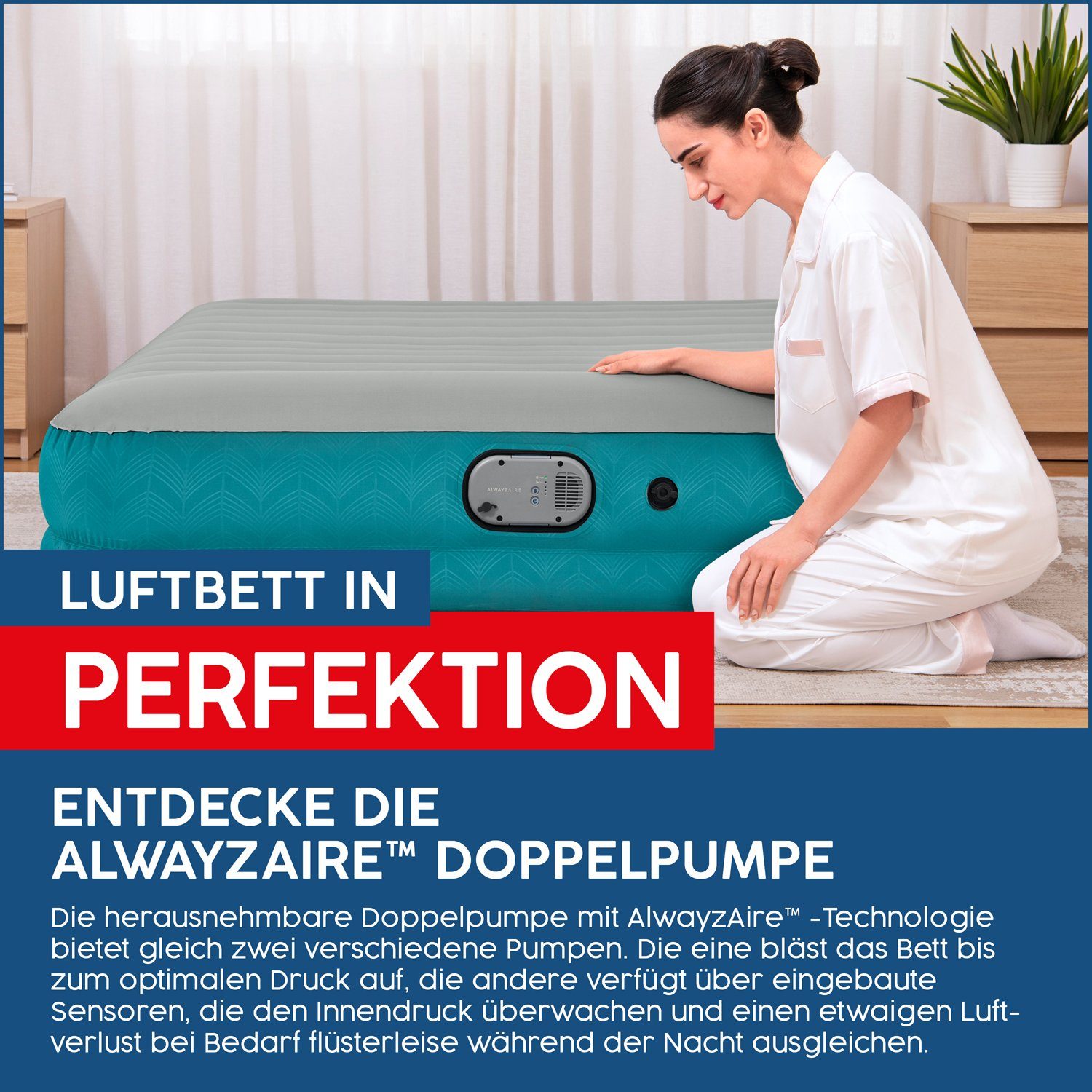 Bestway Luftbett AlwayzAire 2 Personen mit Akku Doppelpumpe 203 x 152 x 36 cm