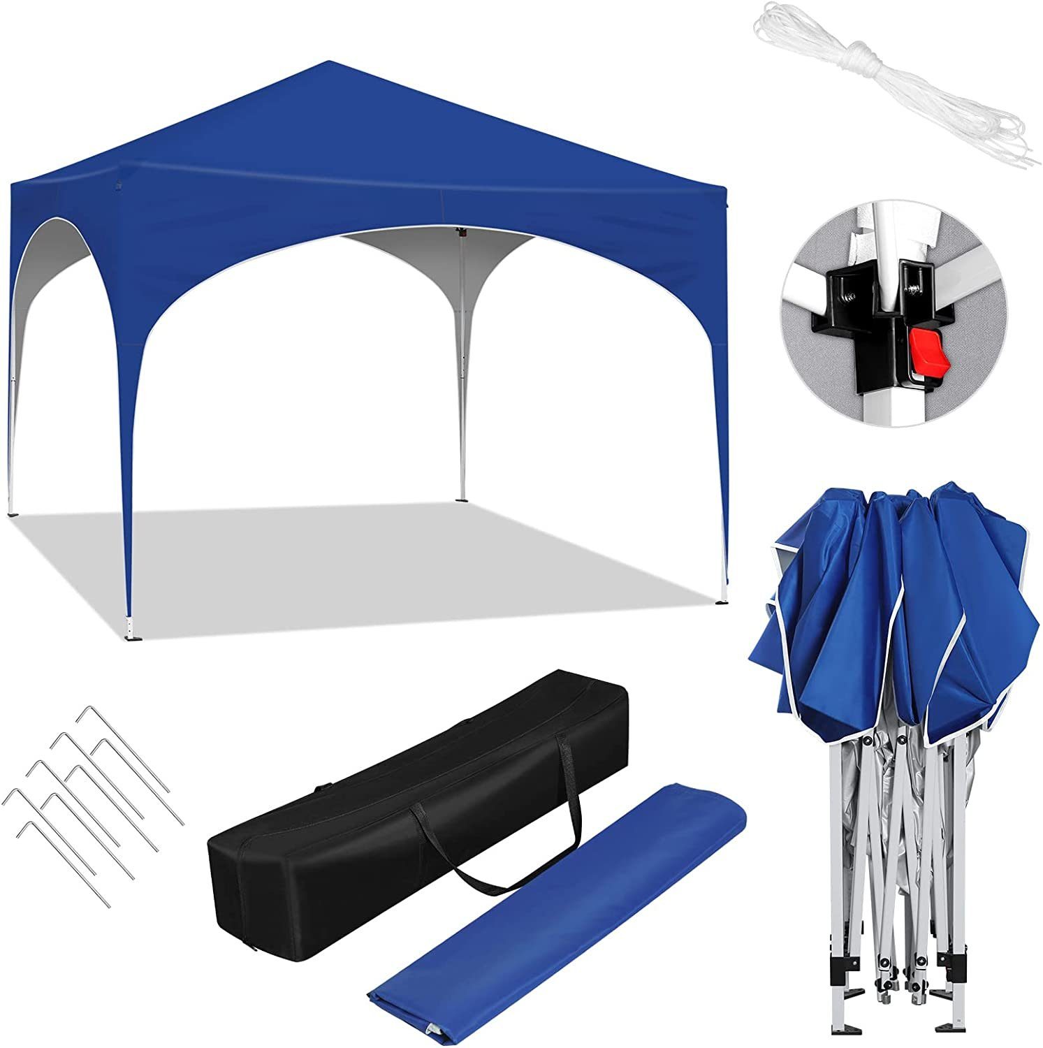 Woltu Faltpavillon, mit 4 Seitenteilen, 3x3 m, mit 4 Seitenwänden, höhenverstellbar