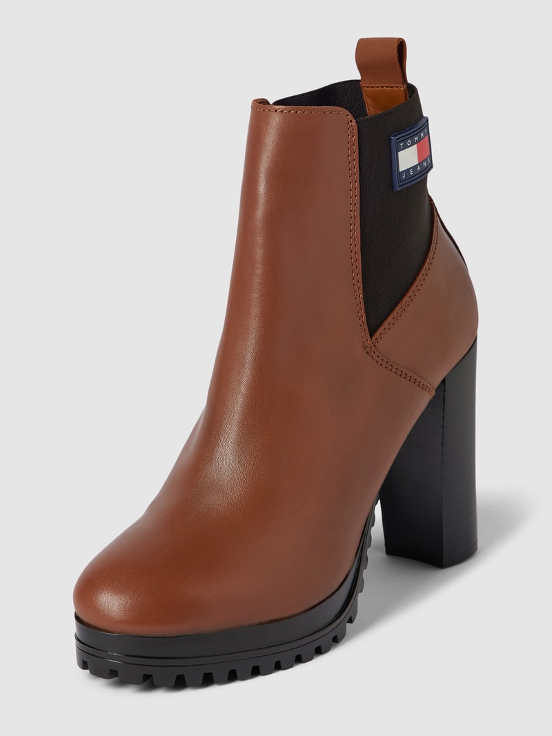 Stiefeletten aus Leder-Mix in cognac