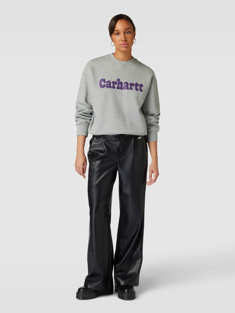 Oversized Sweatshirt mit Label-Print Modell 'BUBBLES' in hellgrau meliert