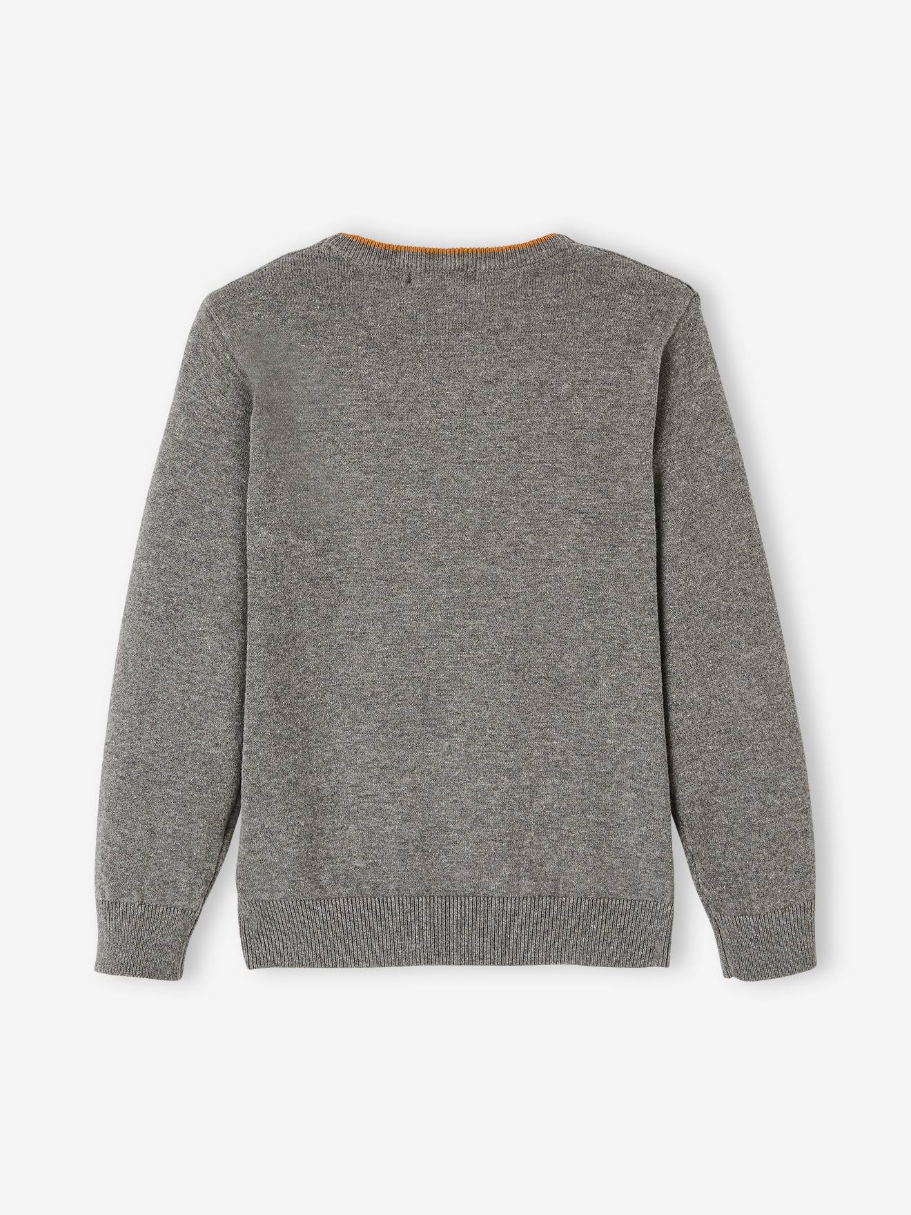 Vertbaudet Jungen Feinstrick-Pullover BASIC, personalisierbar - grau meliert