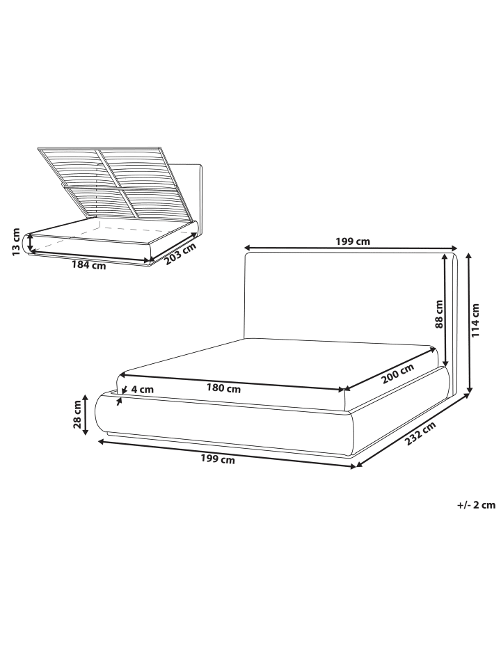 Beliani Doppelbett CAMPAGNE in Braun - (W) 199 x (H) 114 x (L) 232 cm günstig kaufen onesize