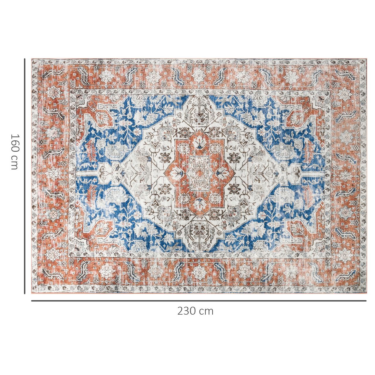 HOMCOM Teppich Kurzflor Wohnzimmerteppich im Used Look, Flächenteppich 230x160cm