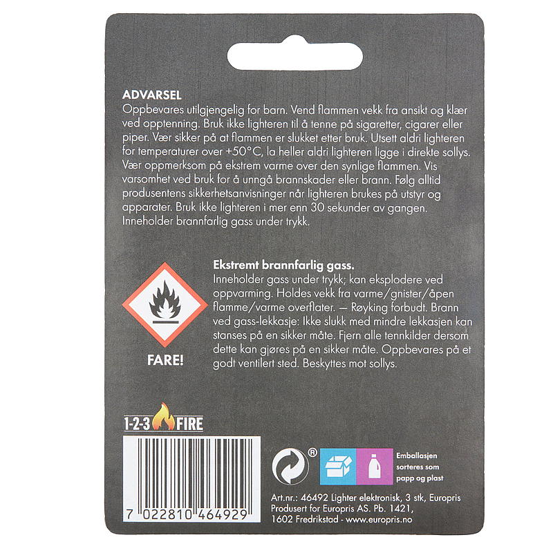 1-2-3 Fire Lighter 3 stk elektronisk Europris