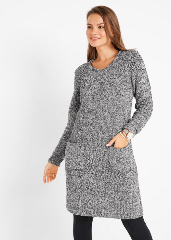 Flauschiges Strickfleecekleid mit Taschen, knieumspielend