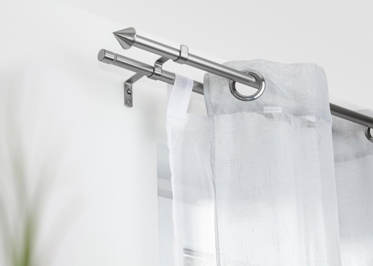 Gardinenstange Gardinenstange Kegel, 20 mm, ausziehbar, 2 läufig 130 - 240 cm Chrom, LICHTBLICK ORIGINAL, Ø 20 mm, 2-läufig, ausziehbar, Metall, Zweiläufige Vorhangstange mit Ringen für Gardinen und Stores.
