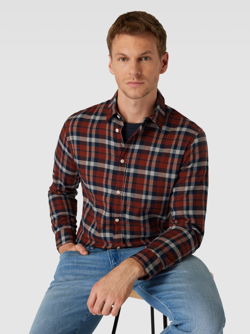 Slim Fit Flanellhemd mit Tartan-Karo in rostrot