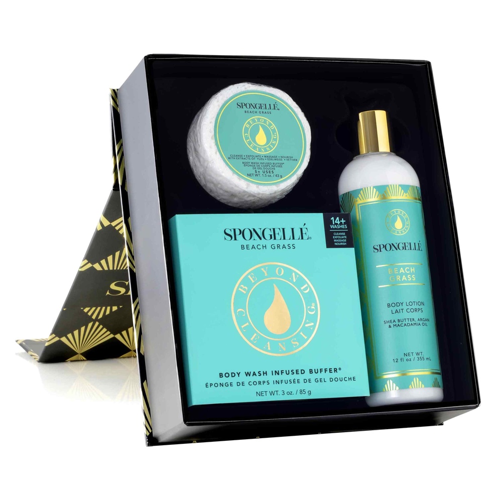 spongelle BOXED WHITE FLOWER GIFT SET- BEACH GRASS Coffret bain