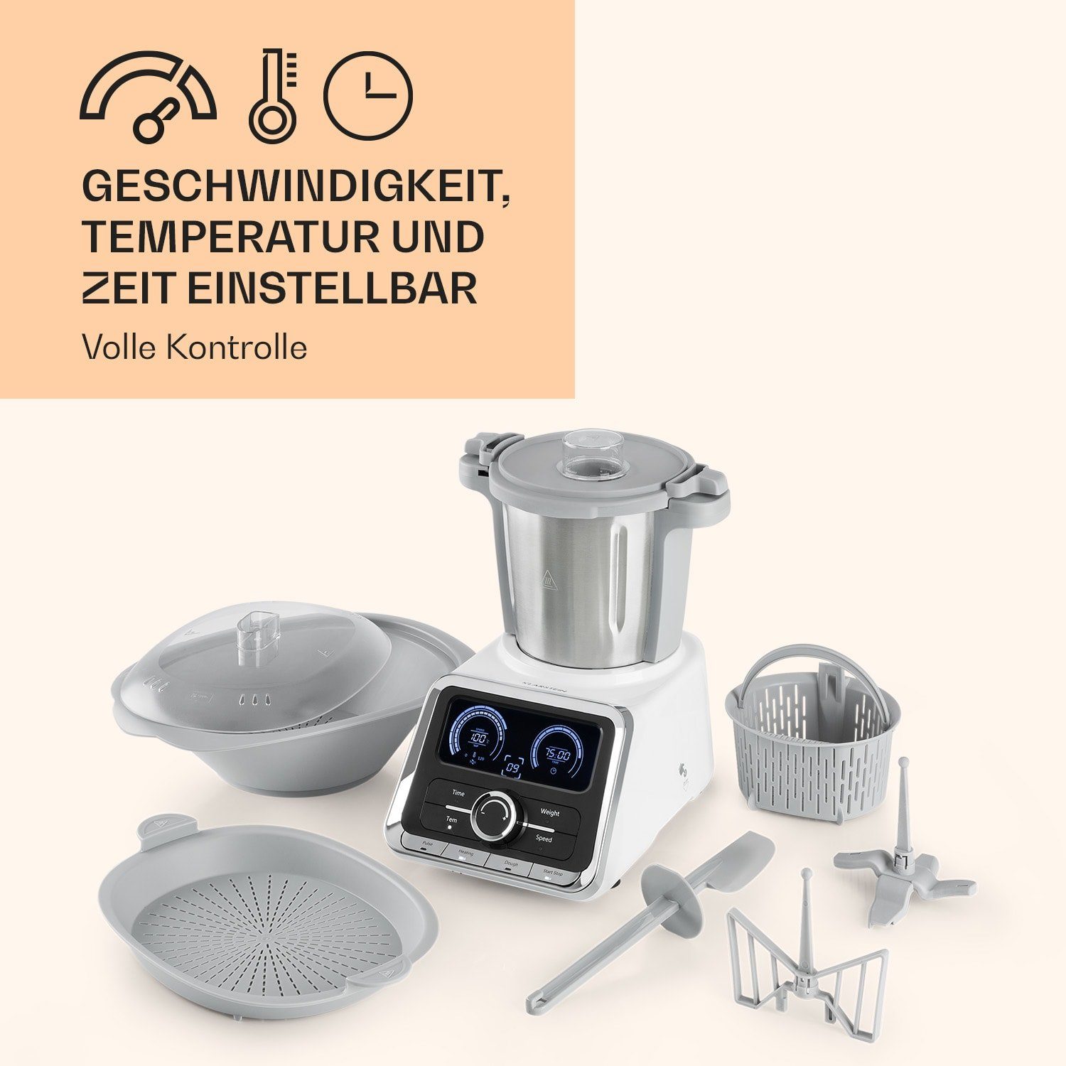 Klarstein Multikocher GrandPrix, 500 W, 2.5 l Schüssel, Standmixer Blender Multifunktionsmixer