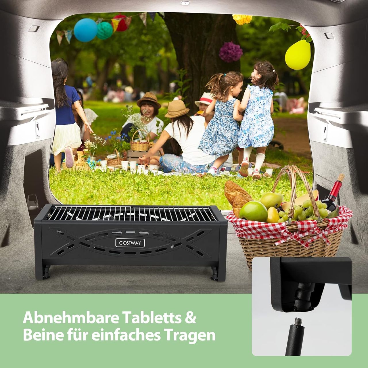 Costway Tragbarer Holzkohlegrill mit elektrischer Bratgabel