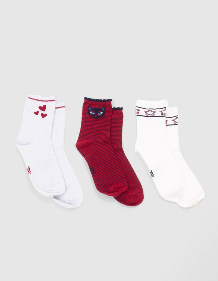 Chaussettes blanches, rouges et silver fille