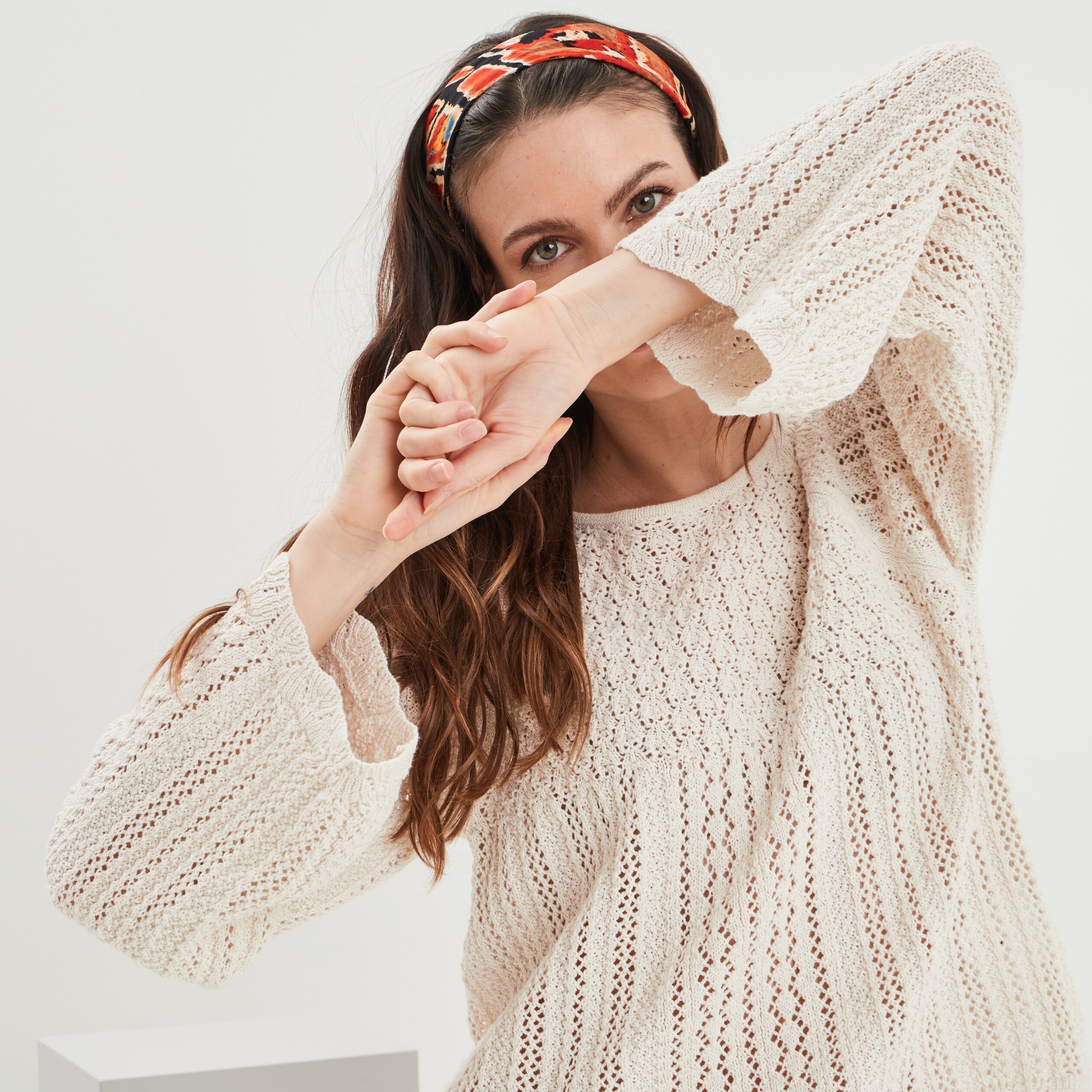 Pull ajouré col rond Liberto sable femme | La Halle
