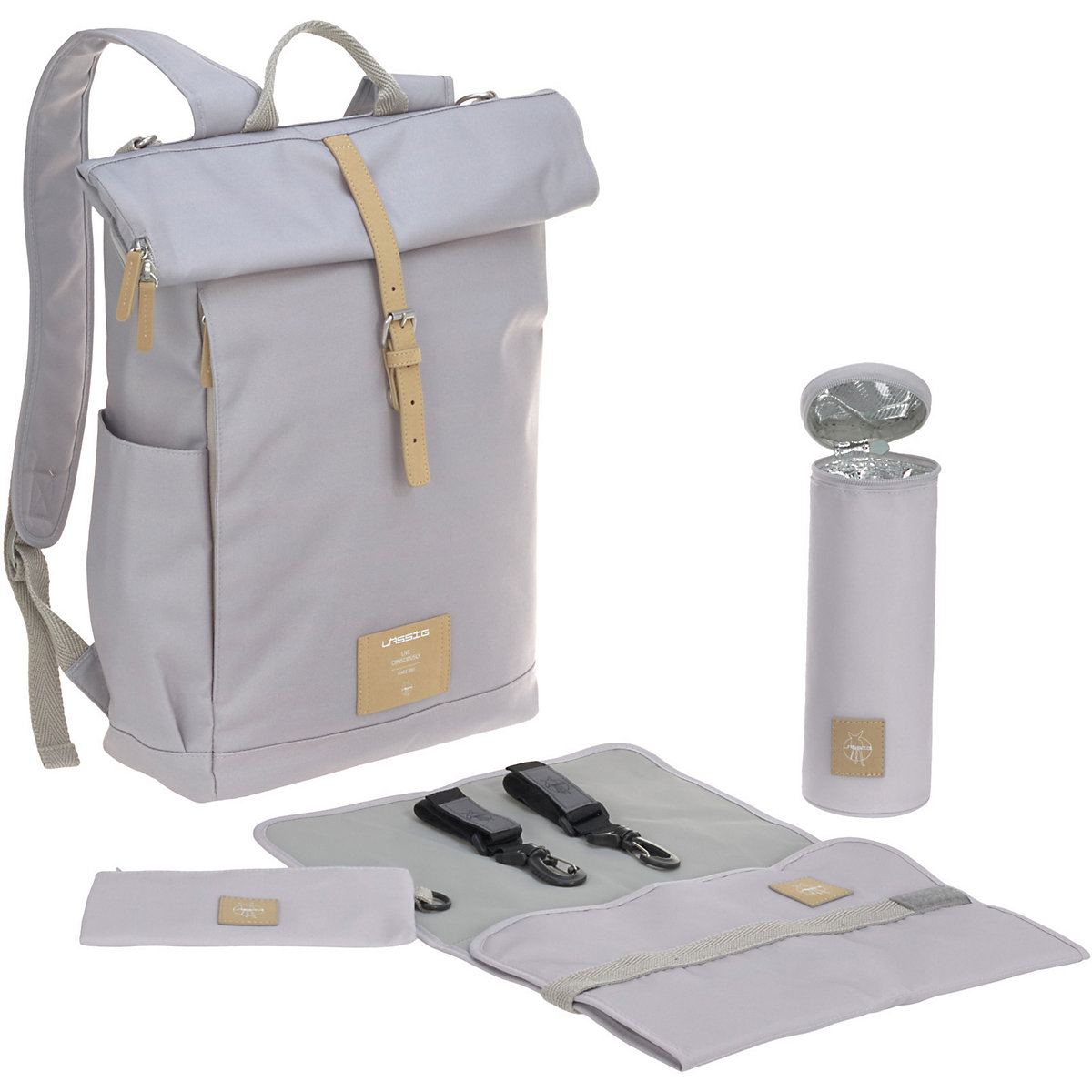 Wickelrucksack Rolltop grey, inkl. Zubehör & Wickelunterlage