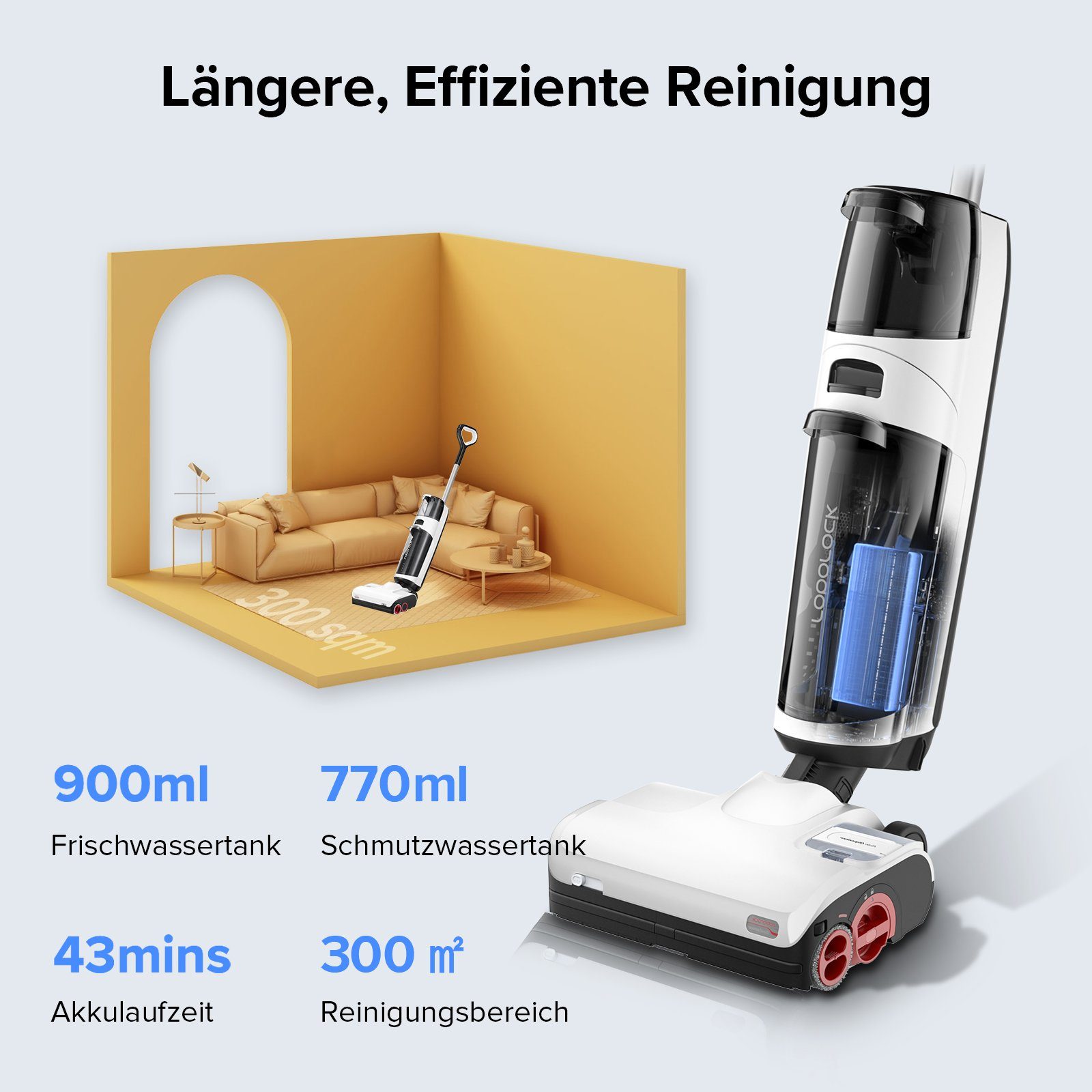 Roborock Nass-Trocken-Akkusauger Dyad Pro, 260 W, 17000pa, Automatische Trocknung & Selbstreinigend Wischsauger mit APP-Steuerung, Doppelbürste, Doppelte Wassertanks für Harte Böden