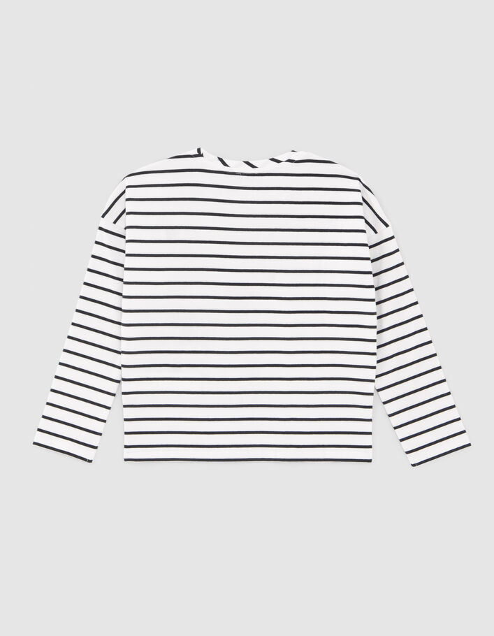 T-shirt marinière blanc cassé coton bio brodée fille