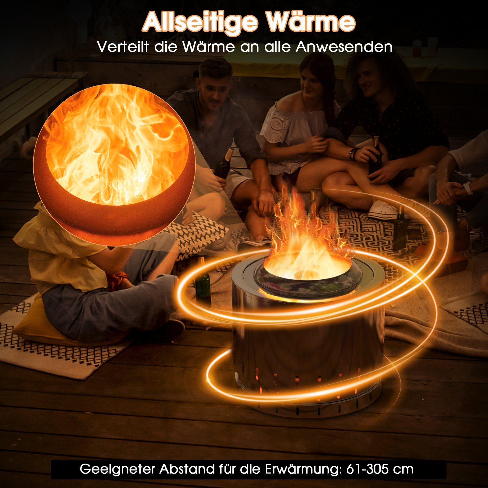 COSTWAY Feuerschale ⌀49 cm Feuerstelle, aus Edelstahl, tragbar