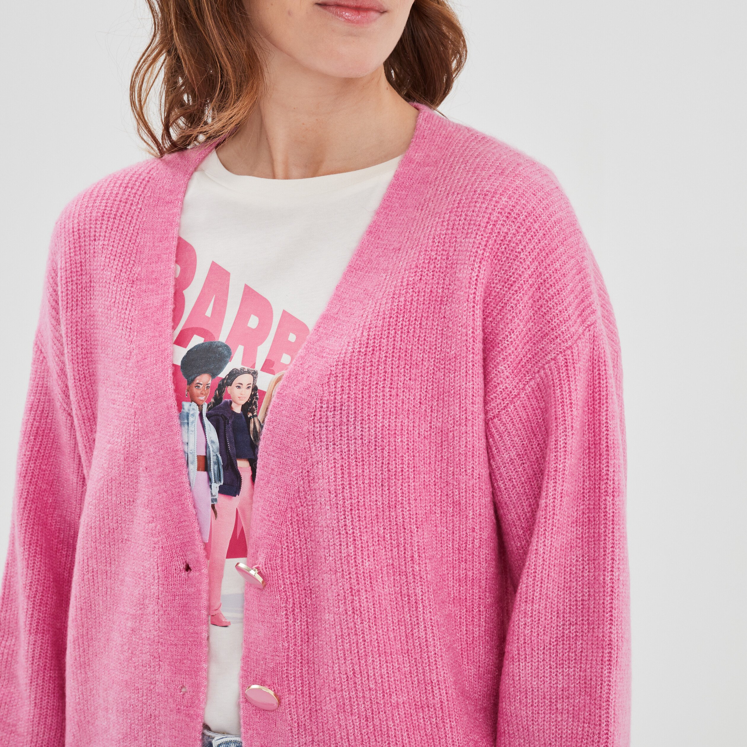 Gilet boutonné col en V rose femme | La Halle
