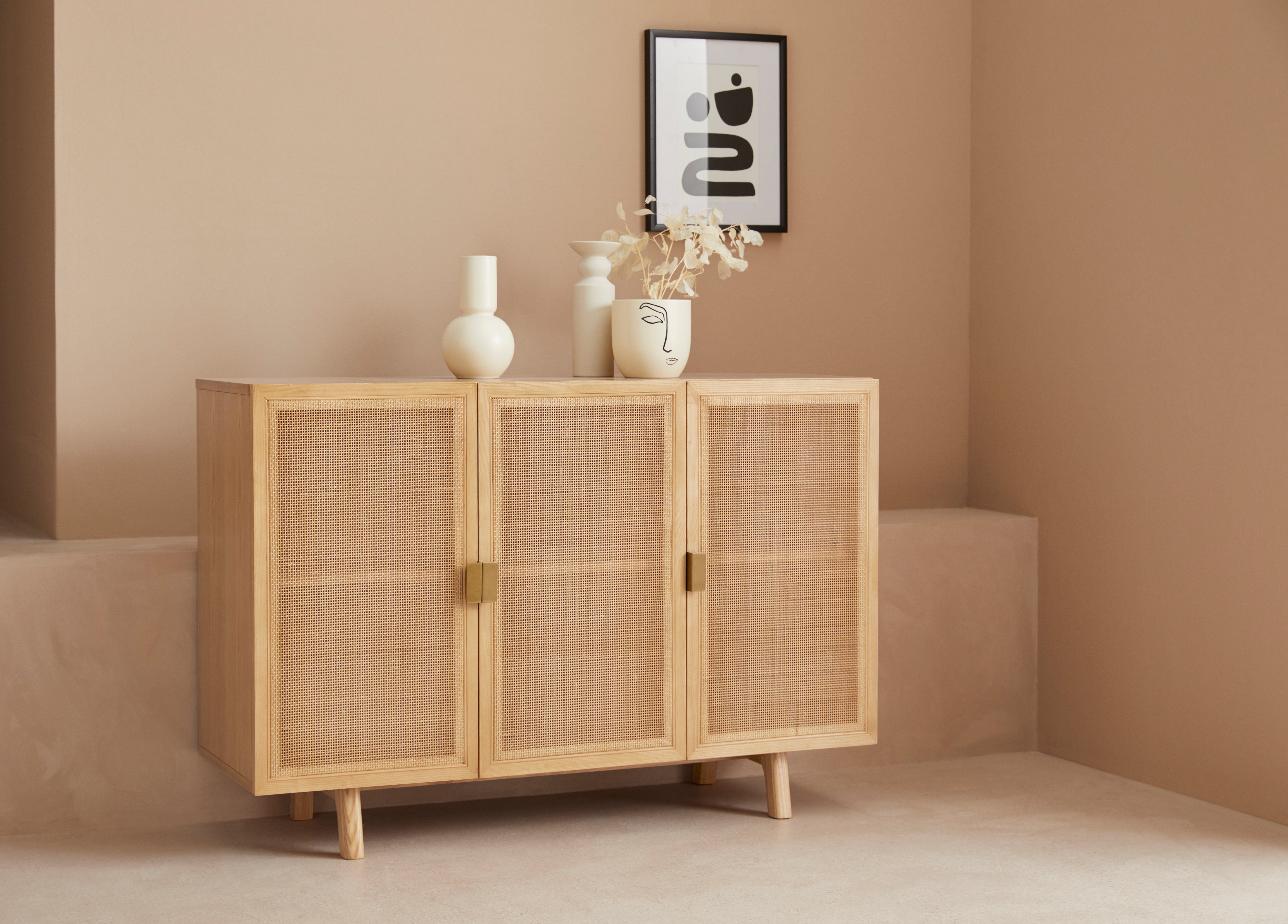 LeGer Home by Lena Gercke Sideboard Lina, Mit Rattan Einsatz, 4 Innenfächer, teilmassiv