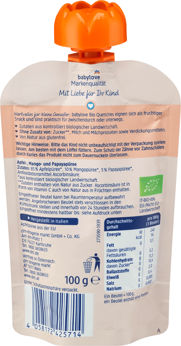 Quetschie Mango & Papaya in Apfel  ab 1 Jahr, 100 g