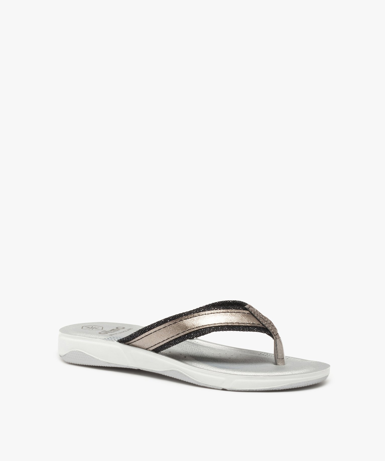 Tongs femme à semelle rembourrée et détails métallisés noir | GEMO
