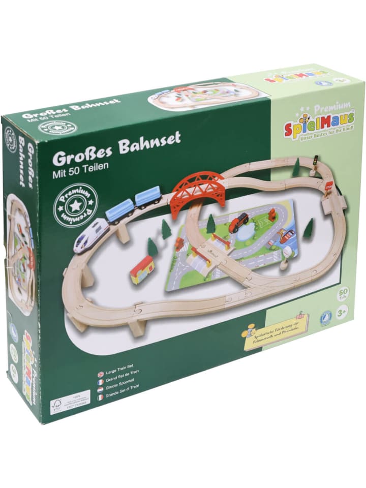 Spielmaus Holz Holz Eisenbahn Spielset Beeboo 50-teilig, mit Zug, Brücke, ab 3 Jahre günstig kaufen onesize