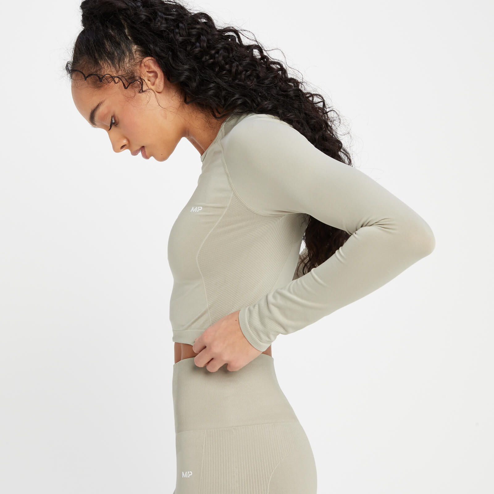 Crop top sans coutures à manches longues MP Shape pour femmes – Gris clair