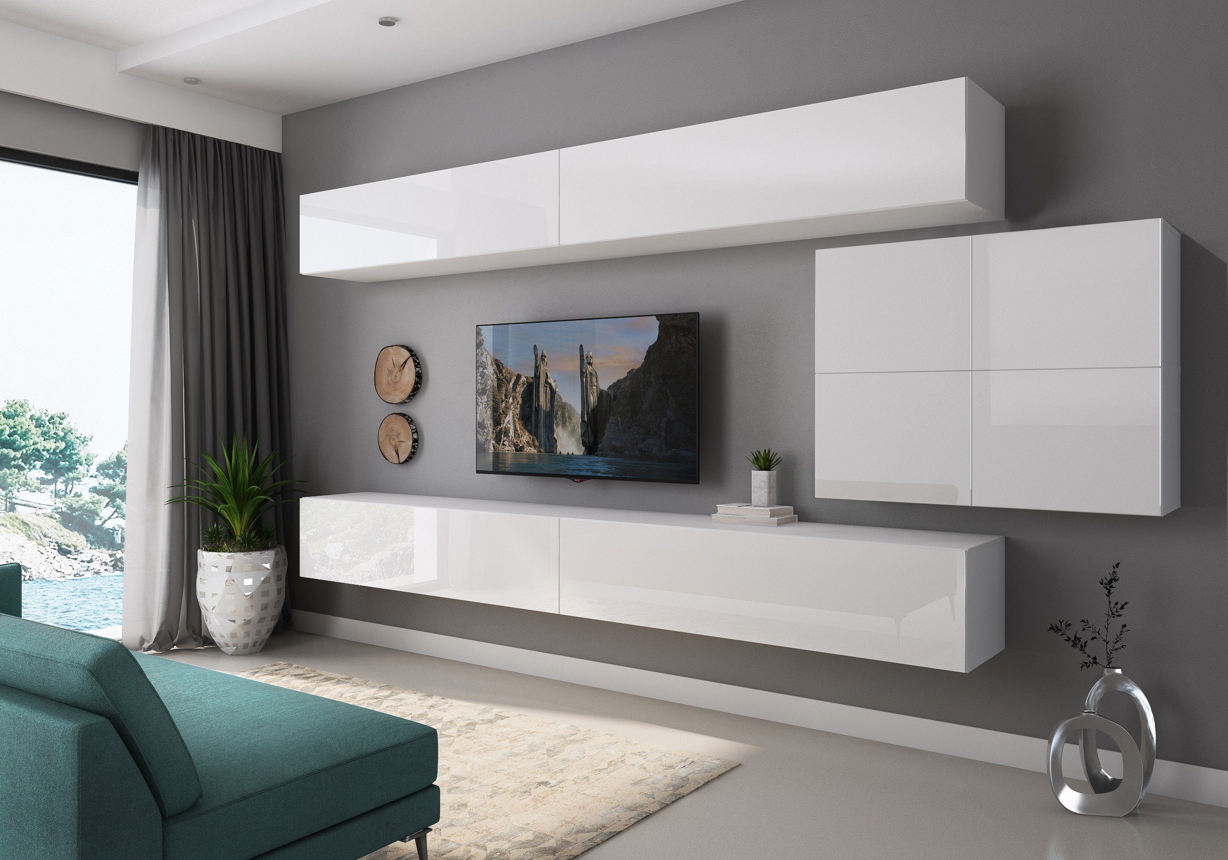 Domando Wohnwand Wohnwand Imperia M4, (5-St), Breite 350cm, Push-to-open-System, LED Beleuchtung, Hochglanz