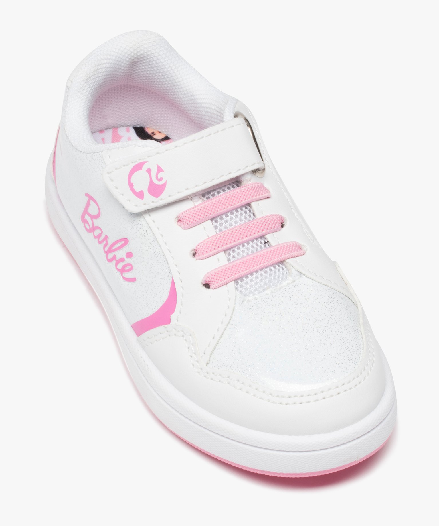 Baskets fille pailletées à scratch et à lacets - Barbie blanc | GEMO