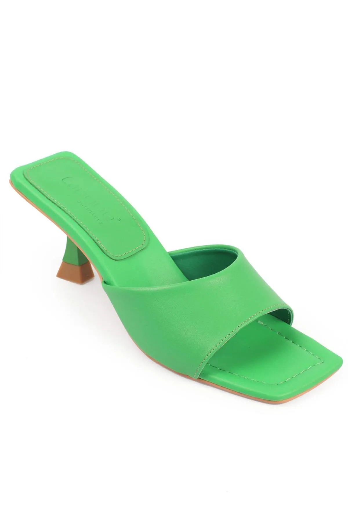 Capone Outfitters  Capone Blunt Toe Single Strap Hourglass Heel Grüne Damenhausschuhe