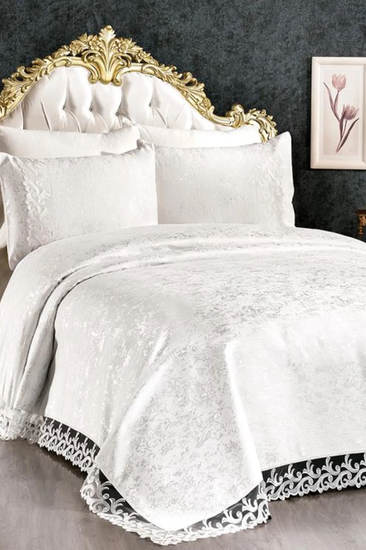 Çeyiz Diyarı  Belinda Einzel-Jacquard-Tagesdecke, Creme