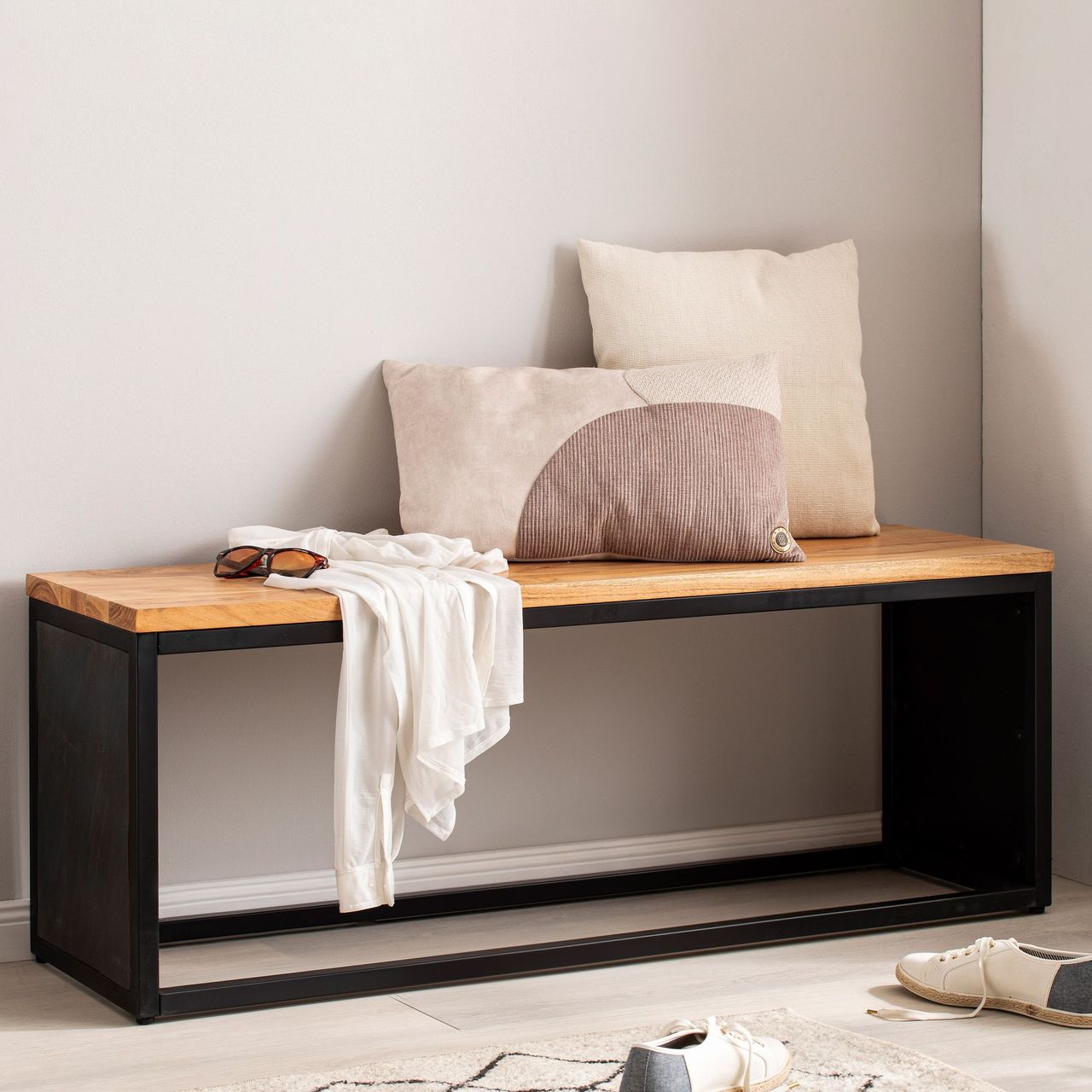 Wohnling Sitzbank Holz Steinoptik 120 cm Bettbank Schlafzimmer Flurbank Modern