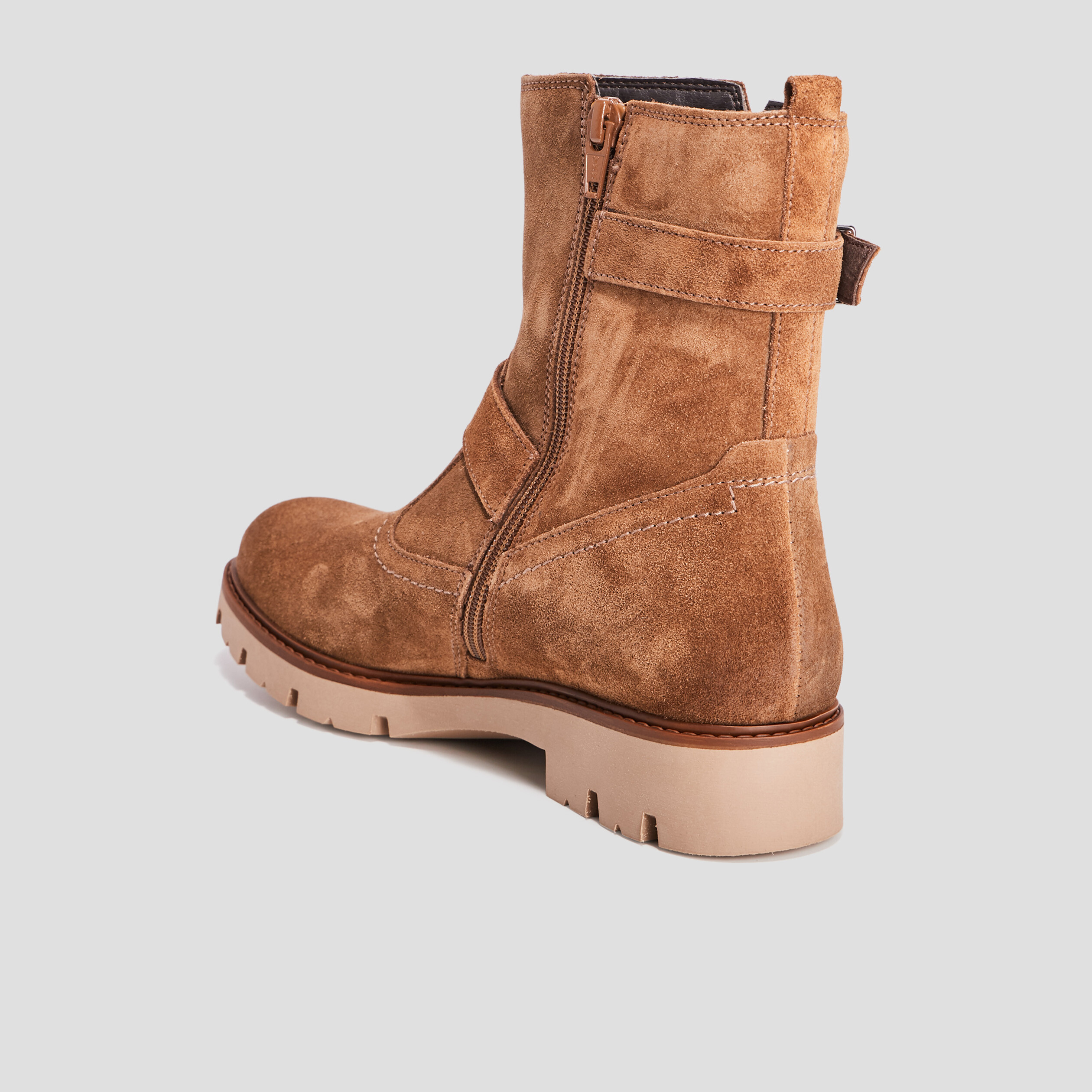 Bottines en cuir aspect suédine camel fille | La Halle