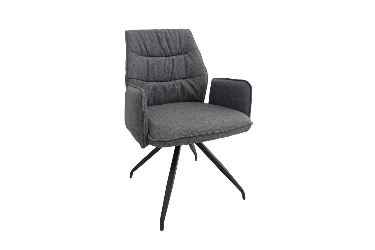 byLiving PEG Stuhl mit Armlehnen, 2er-Set, Metallgestell schwarz pulverbeschichtet, Webstoffbezug grau