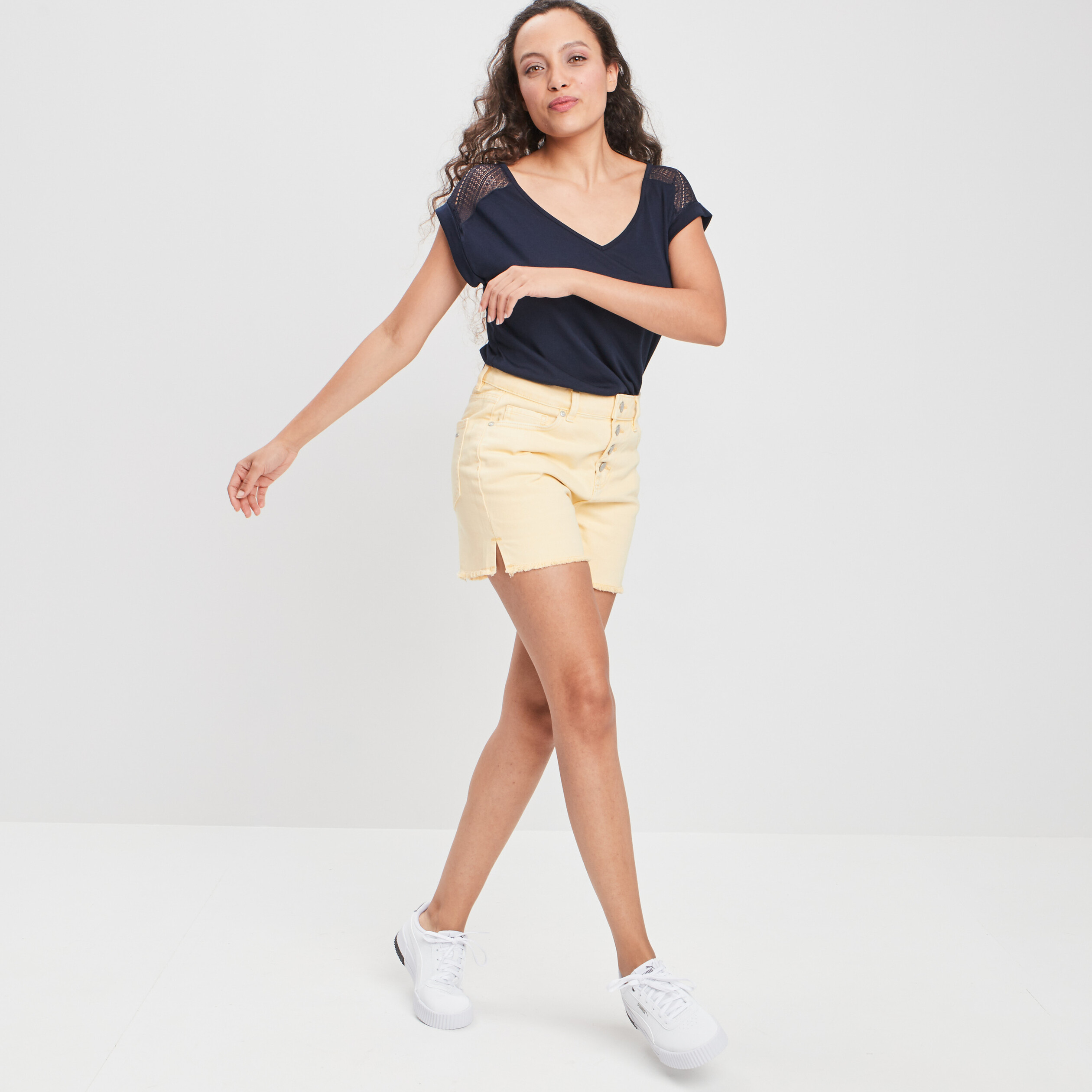 Short droit taille haute jaune femme | La Halle