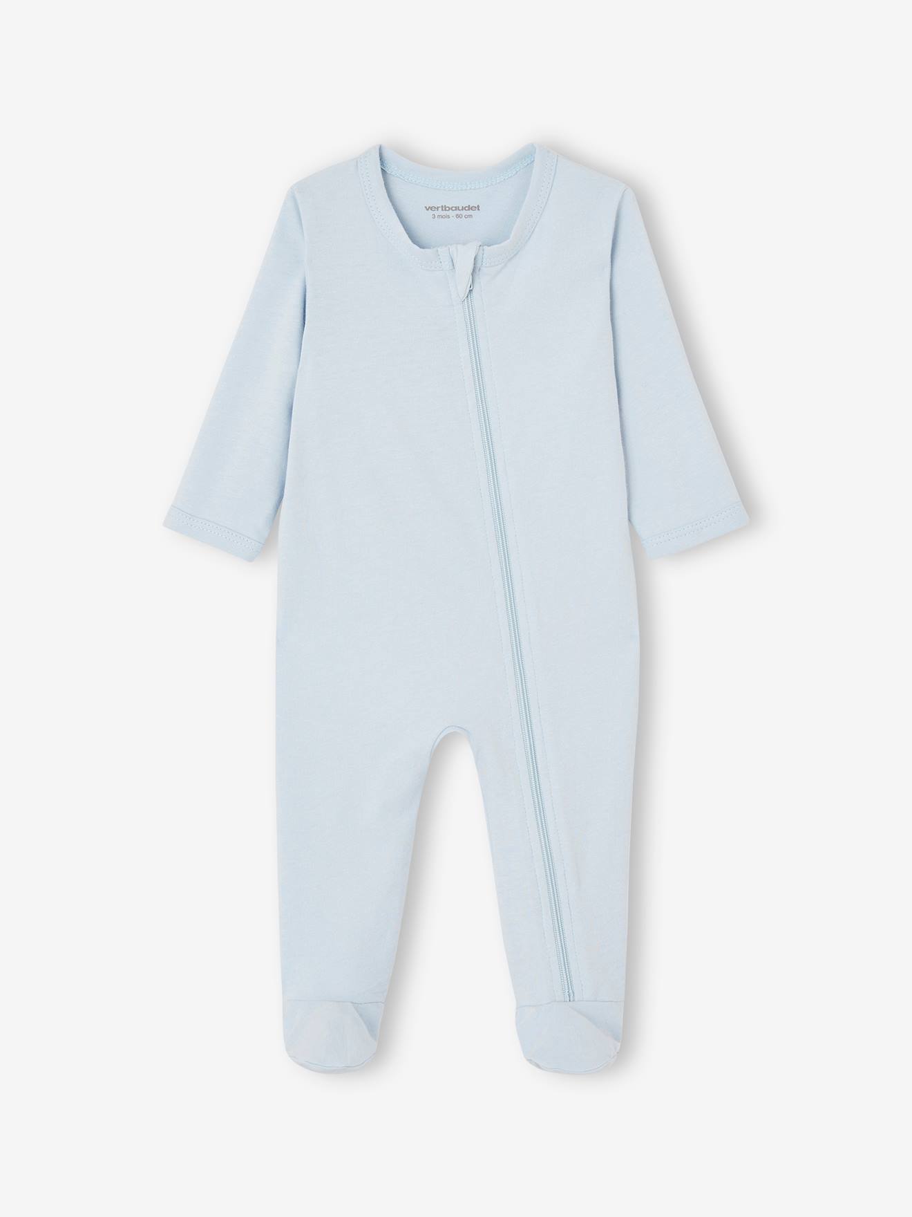 Vertbaudet 3er-Pack Baby Strampler mit Reißverschluss BASICS - blau chambray