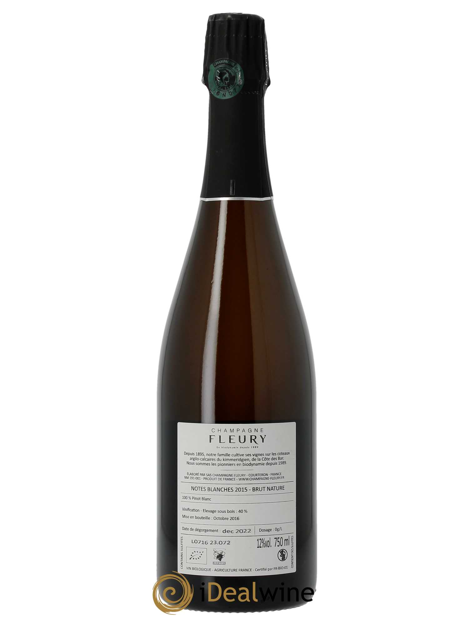 Notes Blanches Brut Nature Fleury  2015 - Lot de 1 Bouteille