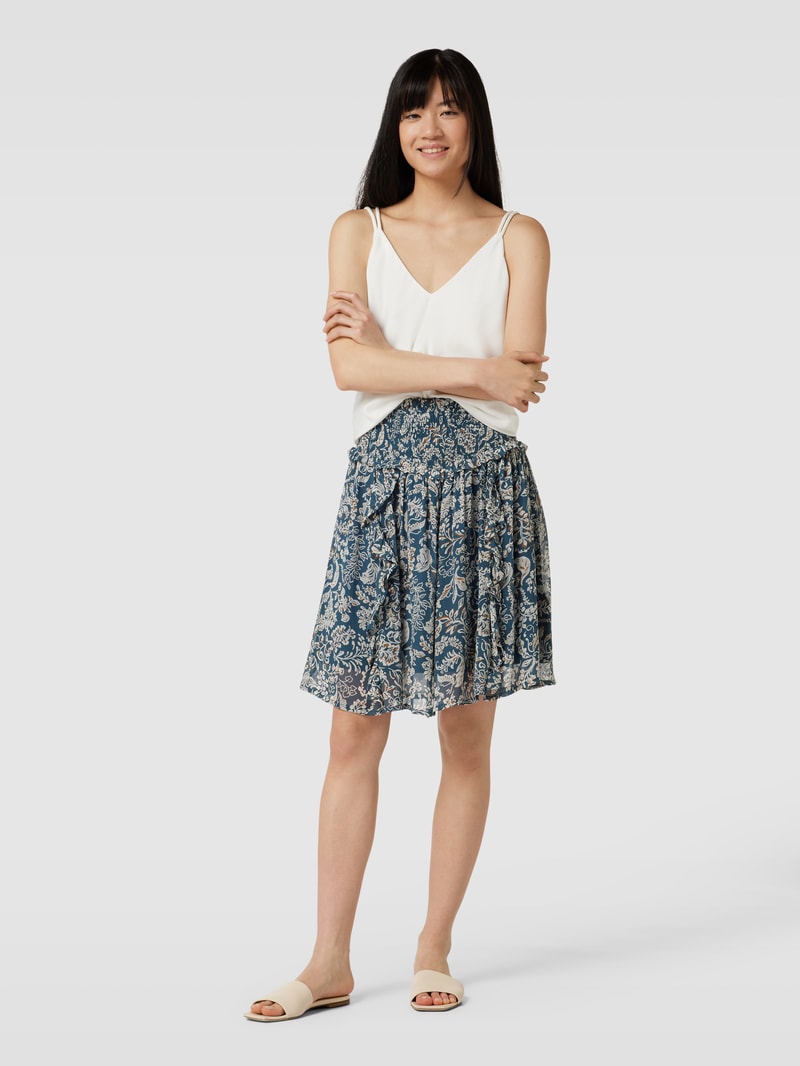 Knielanger Rock aus Viskose mit Allover-Muster Modell 'Monet' in marineblau
