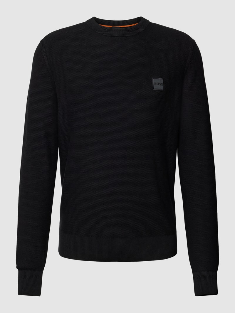 Strickpullover mit Label-Patch Modell 'Katoural' in schwarz